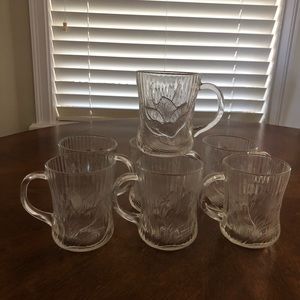 Arcoroc Vintage France Canterbury Crocus Glass Coffee/ Tea Cups 3D Floral